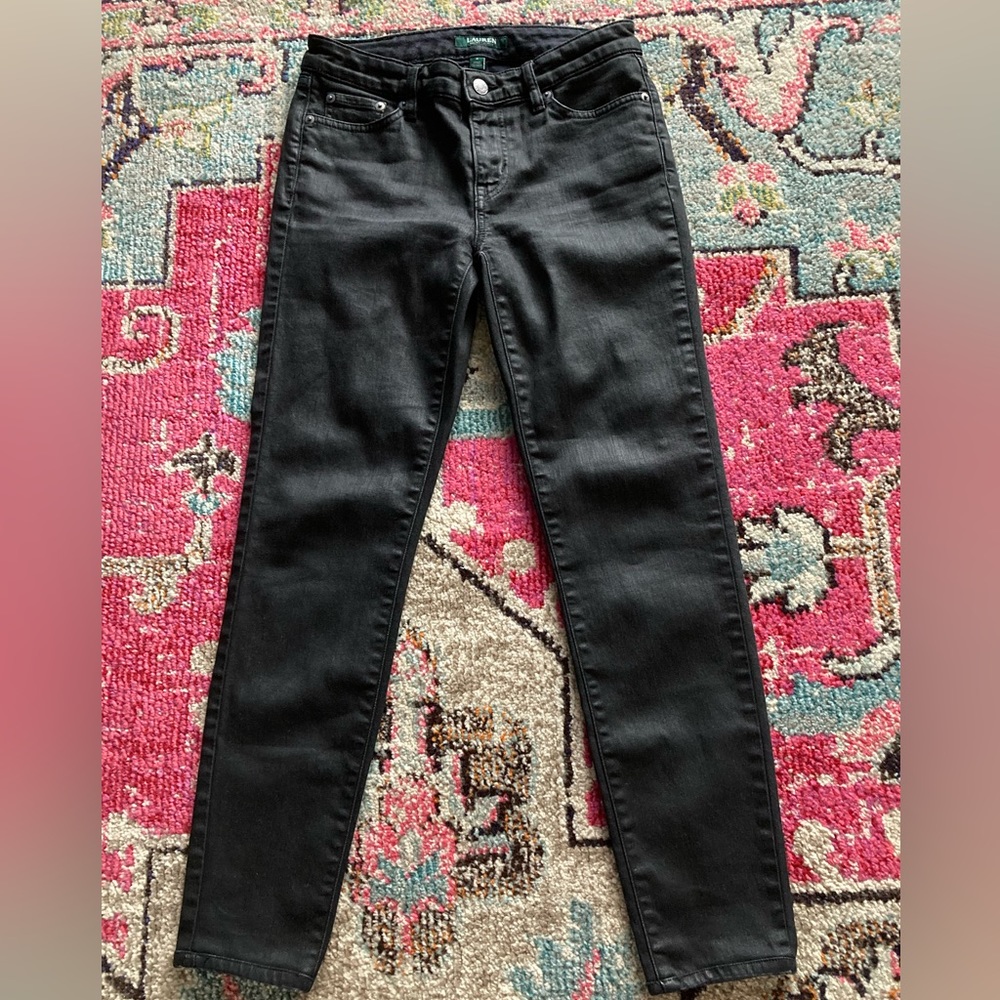 Lauren Ralph Lauren classic skinny jeans. Black silver shine size 4 waist 30 in
